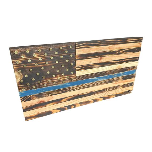 Thin Blue Line Flag - 24x12.5 - Wood - Picture 1 of 7
